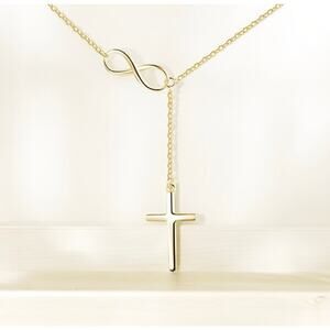 NEW 14K yellow gold plated infinity cross Christian chain necklace jewelry B29A